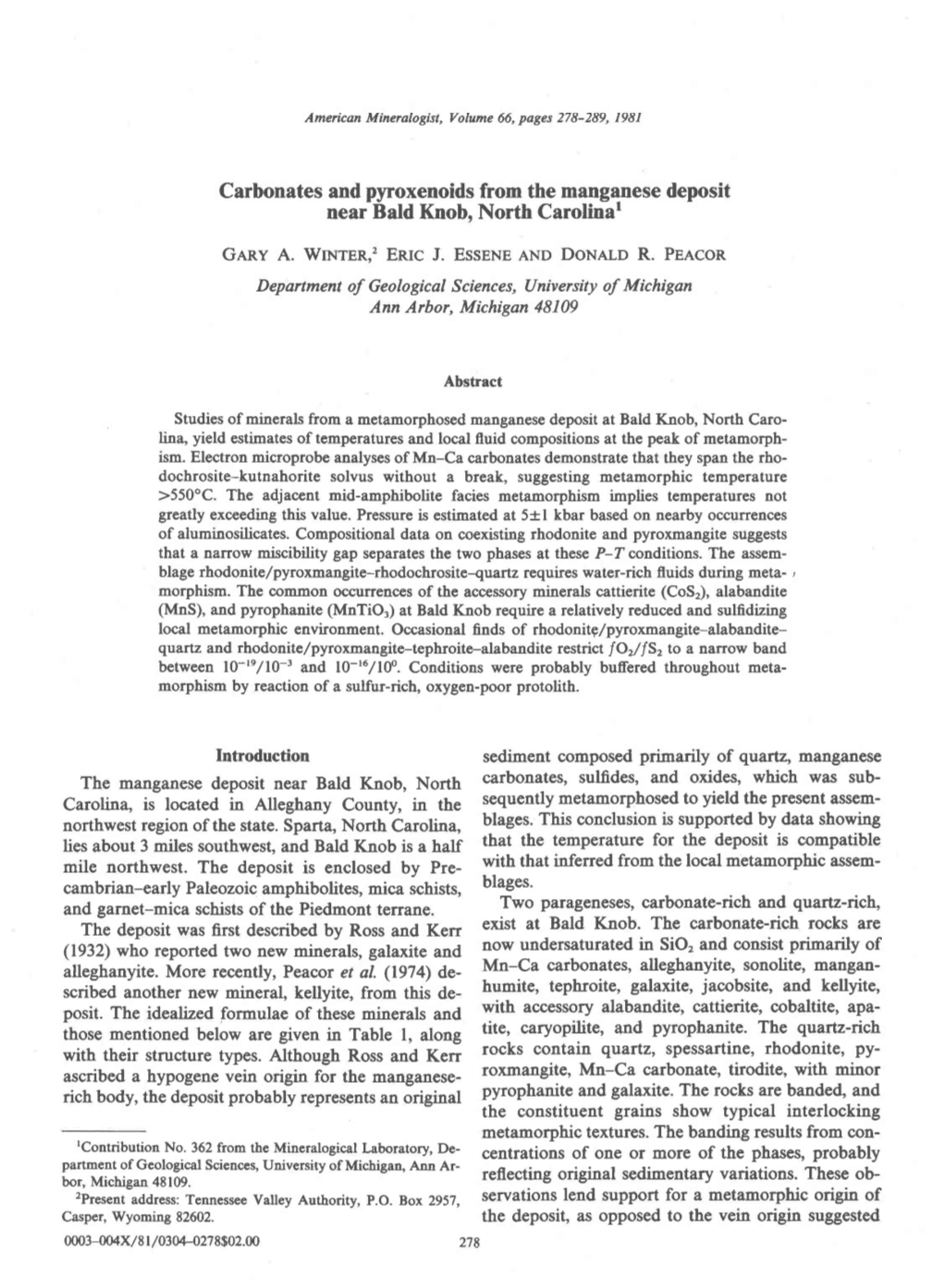 Carbonates and Pyroxenoids from The