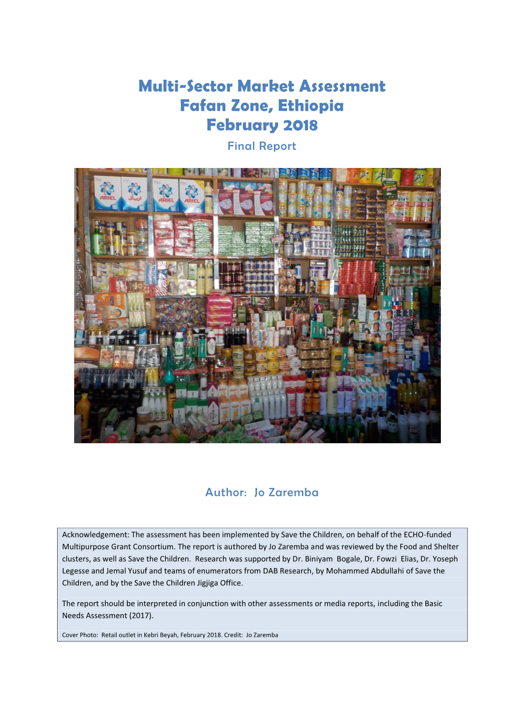 Multi-Sector Market Assessment Fafan Zone, Ethiopia February 2018 Final Report
