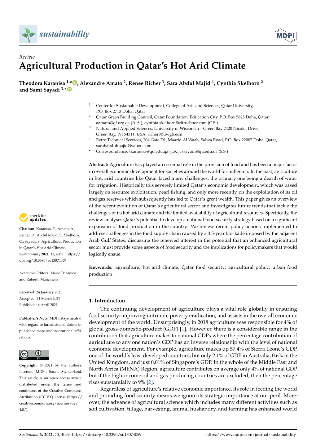 Agricultural Production in Qatar's Hot Arid Climate