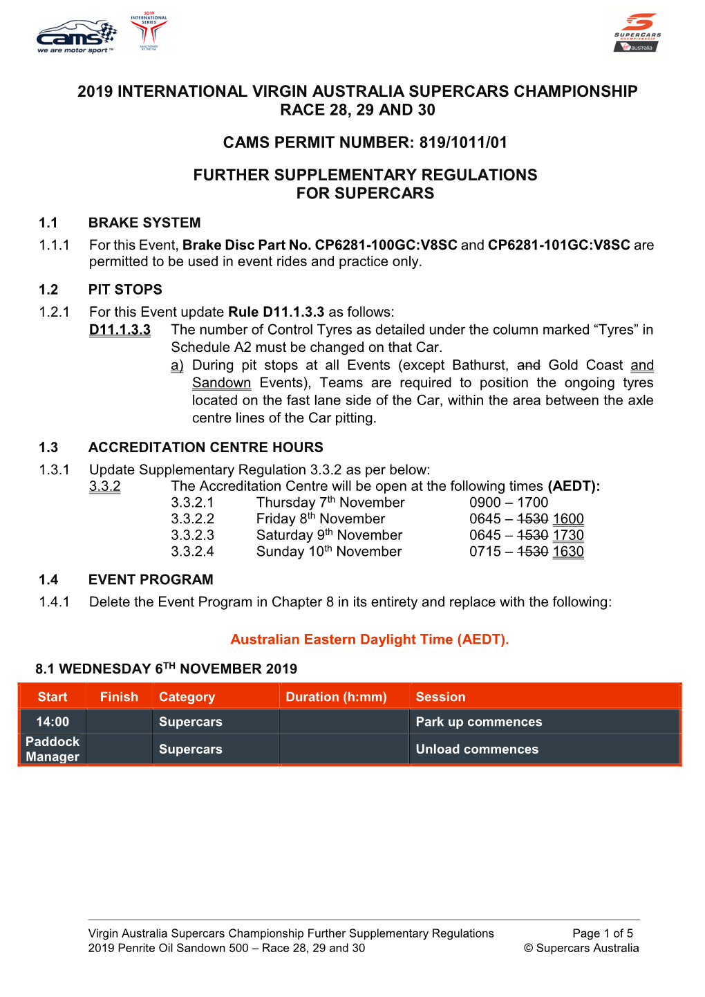 Further Supplementary Regulations for Supercars