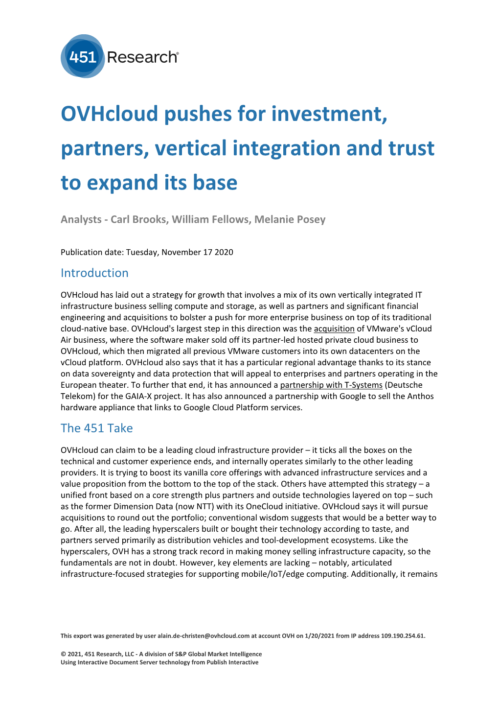 Ovhcloud Pushes for Investment, Partners, Vertical Integration and Trust to Expand Its Base