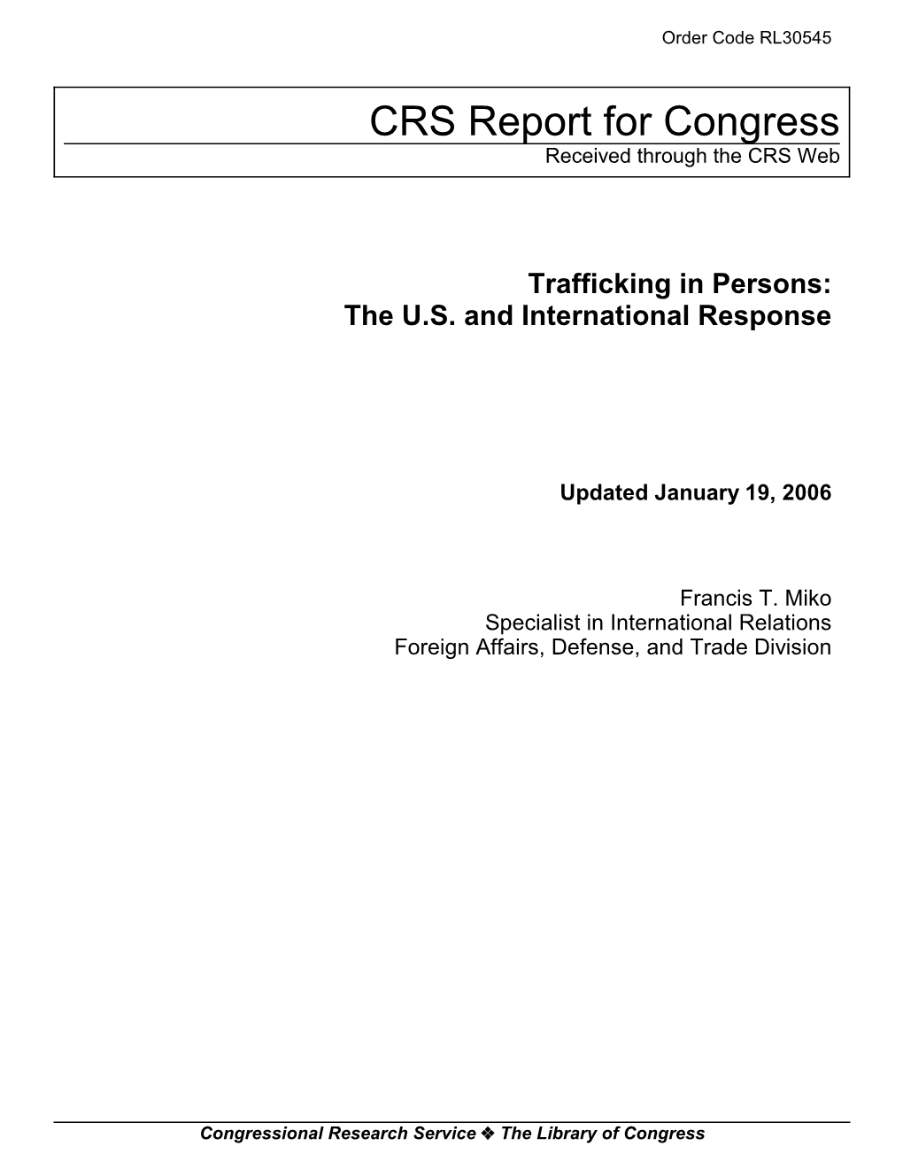 Trafficking in Persons: the U.S