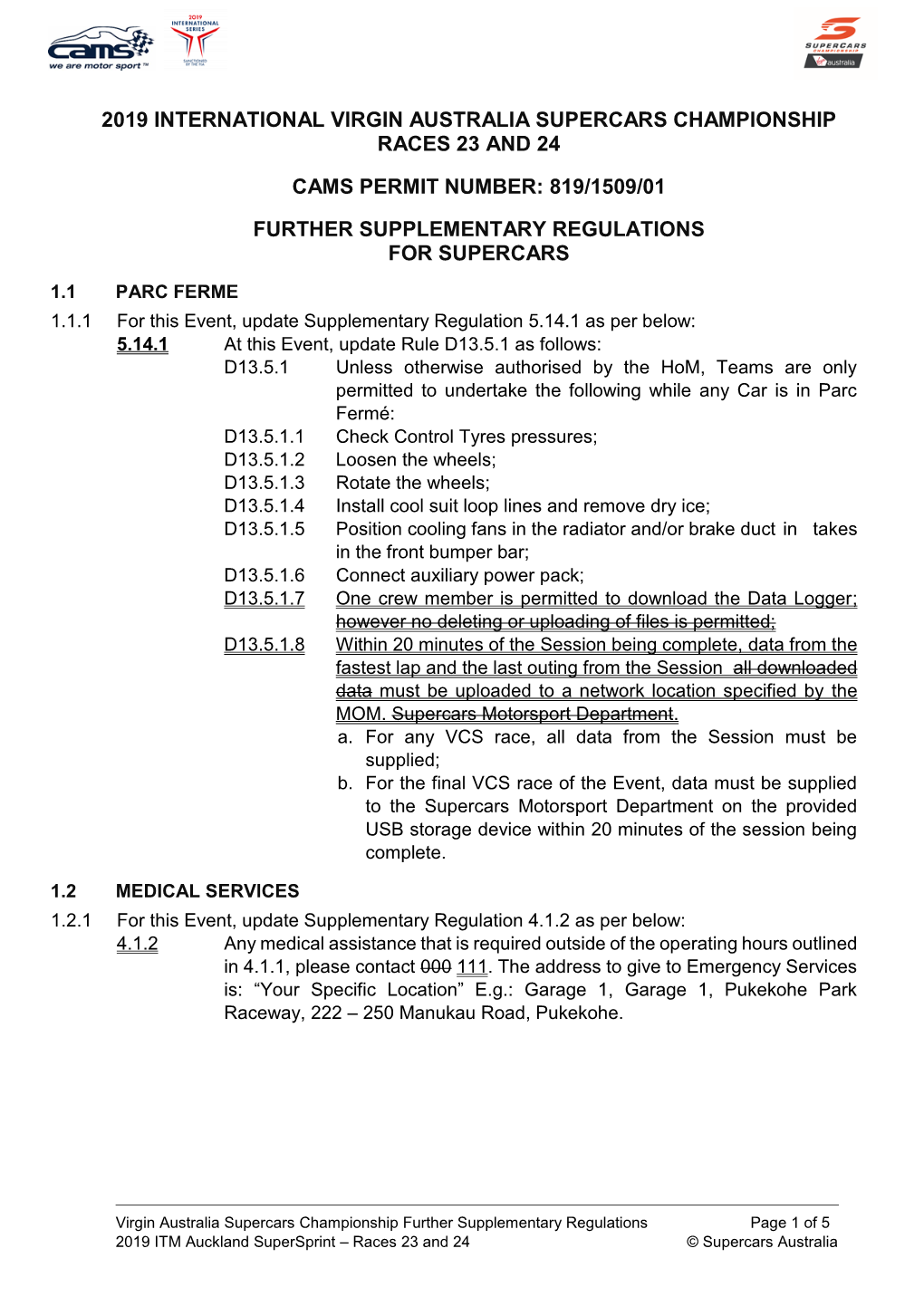 Further Supplementary Regulations for Supercars