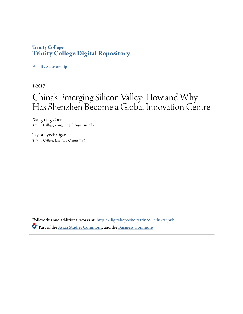 Chinaâ•Žs Emerging Silicon Valley: How and Why Has Shenzhen