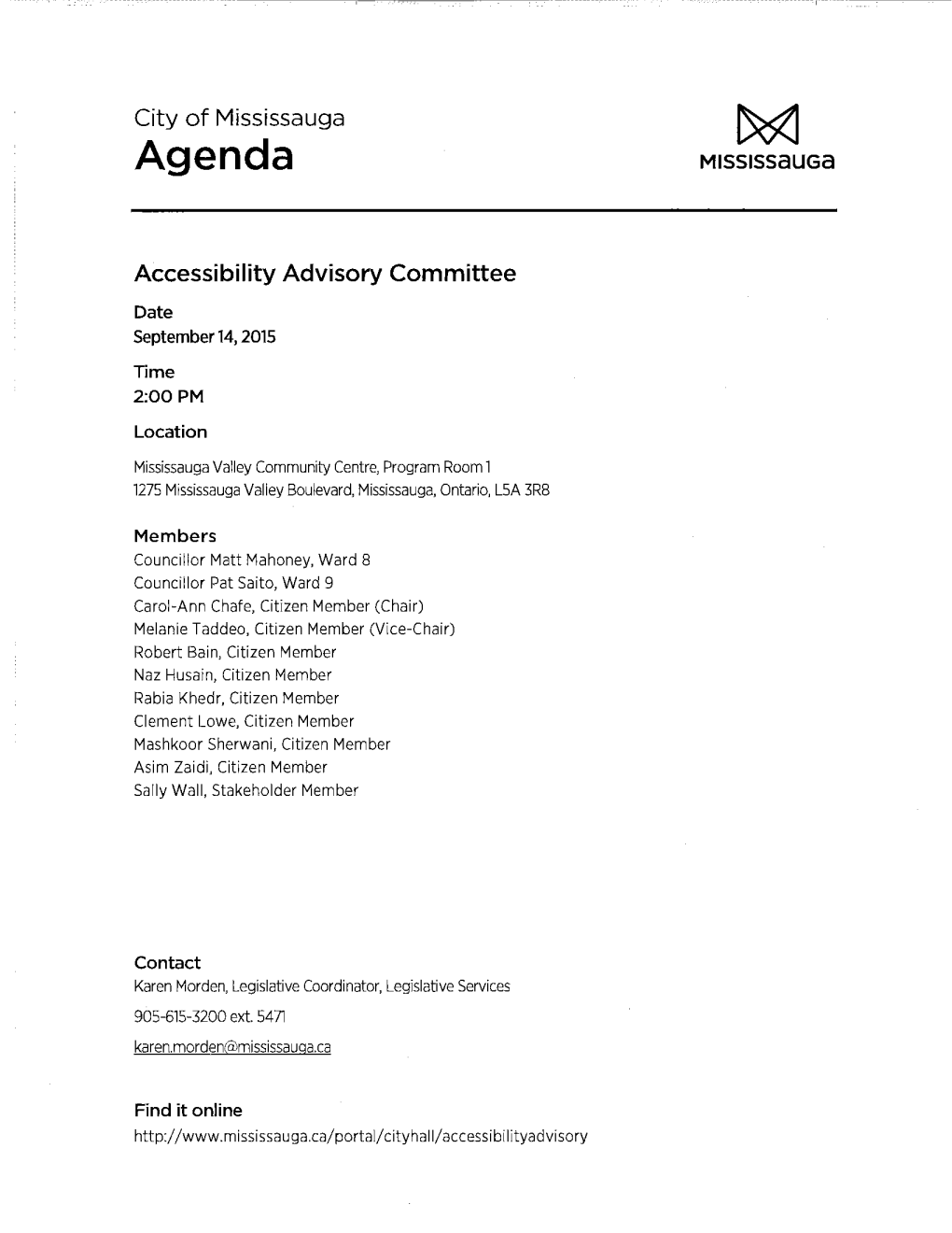 Accessibility Advisory Committee Agenda