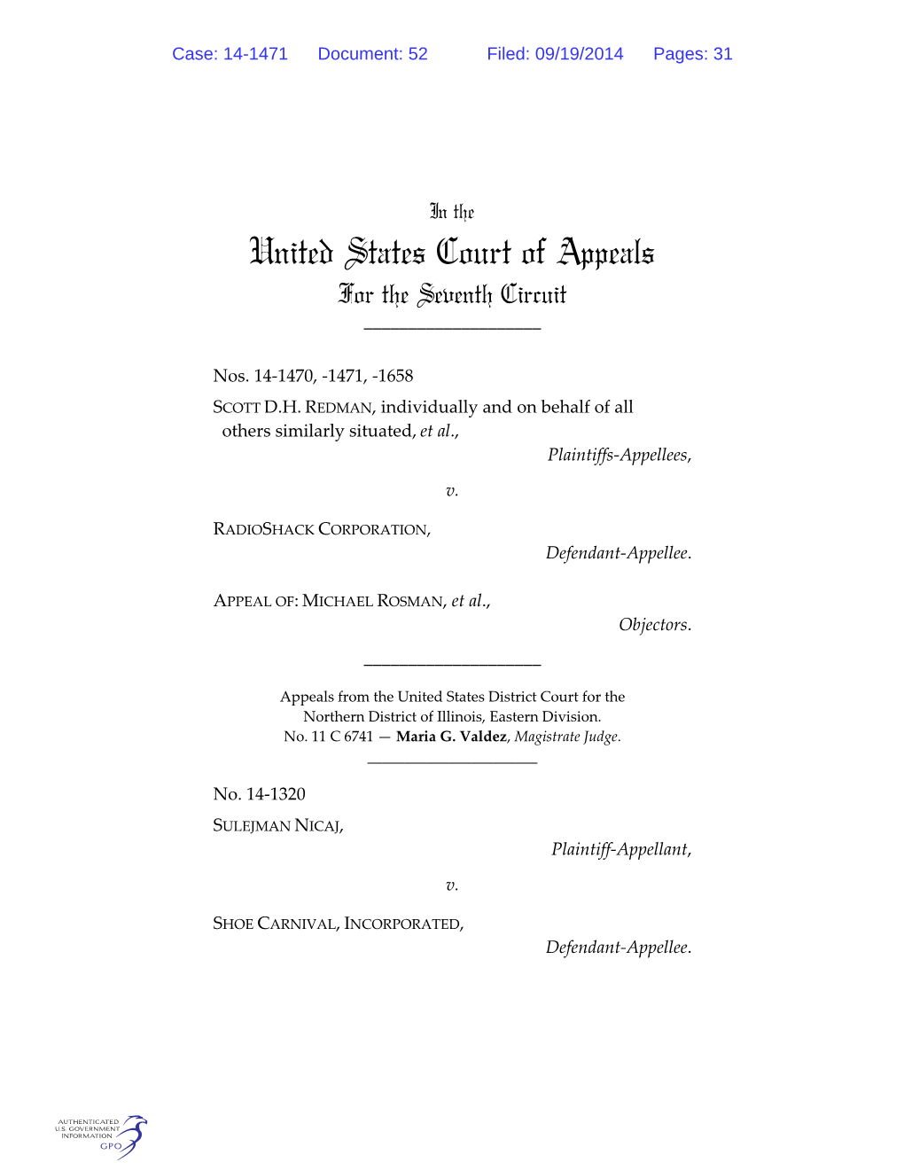 United States Court of Appeals for the Seventh Circuit ______