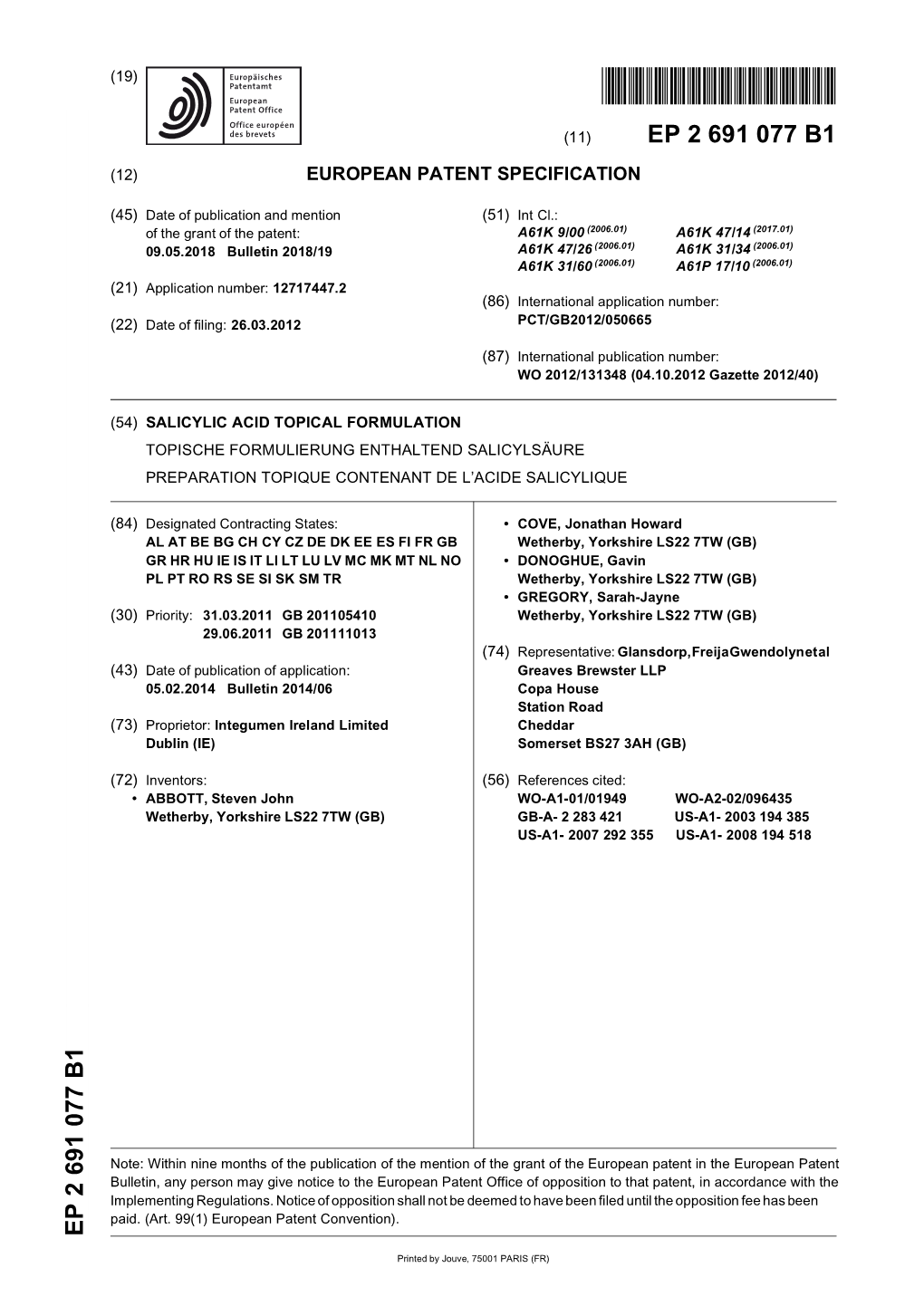 Salicylic Acid Topical Formulation Topische Formulierung Enthaltend Salicylsäure Preparation Topique Contenant De L’Acide Salicylique