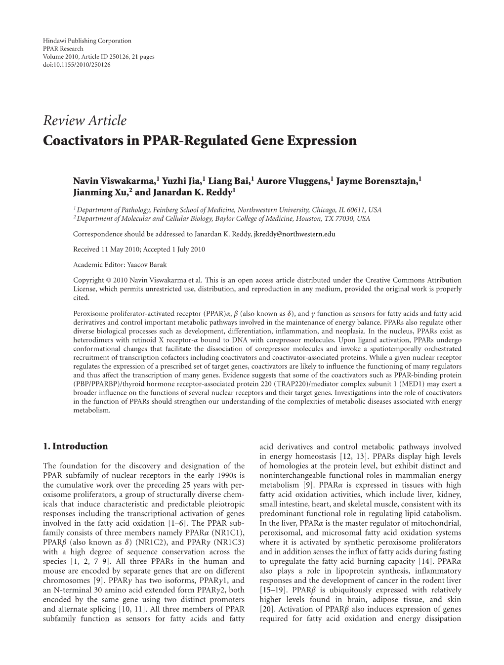 Coactivators in PPAR-Regulated Gene Expression