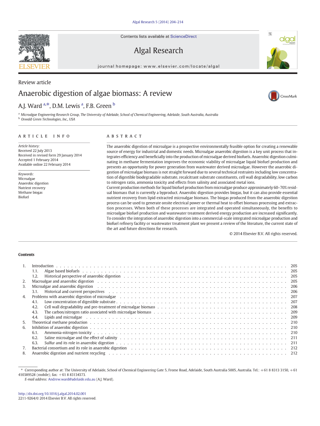 Anaerobic Digestion of Algae Biomass: a Review