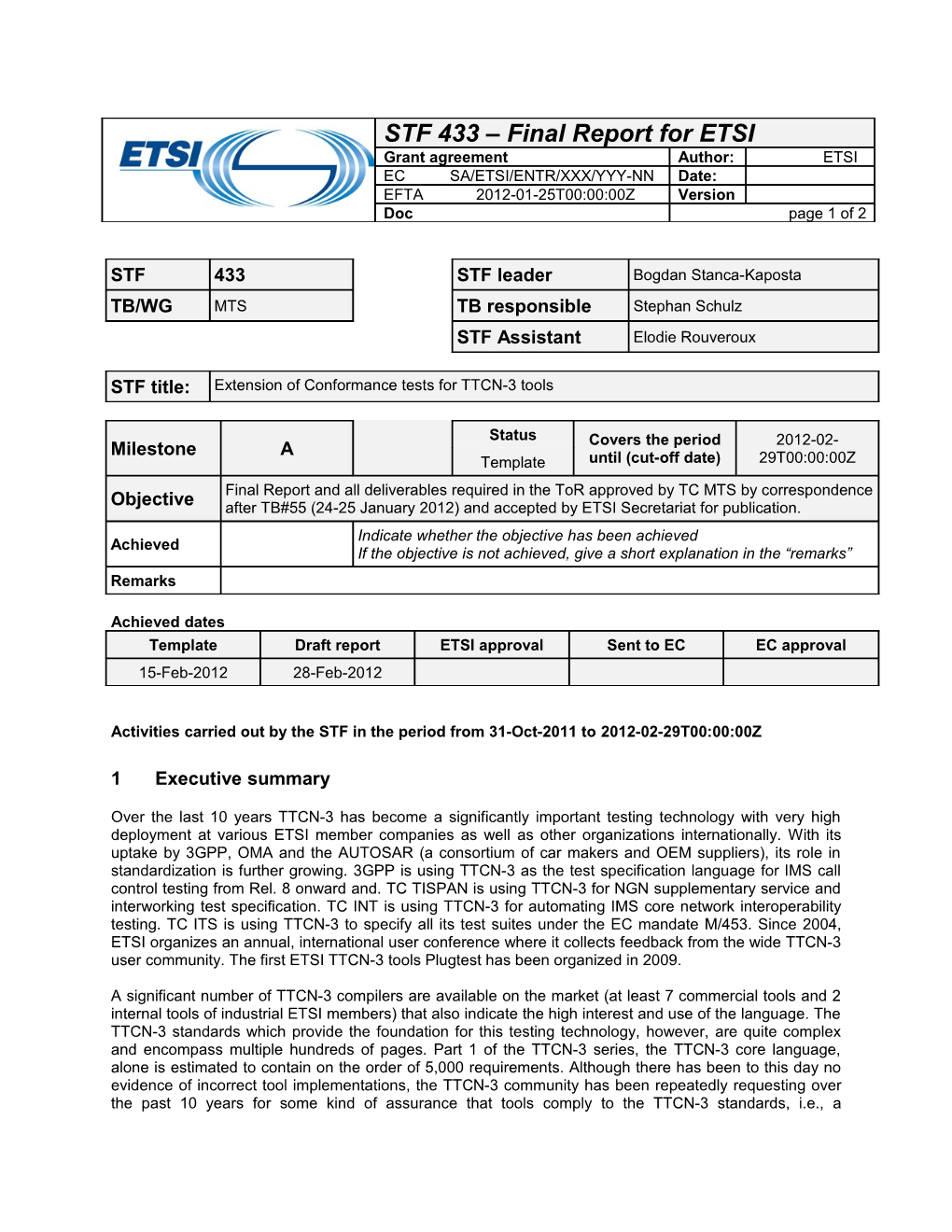 Terms of Reference for Specialist Task Force STF