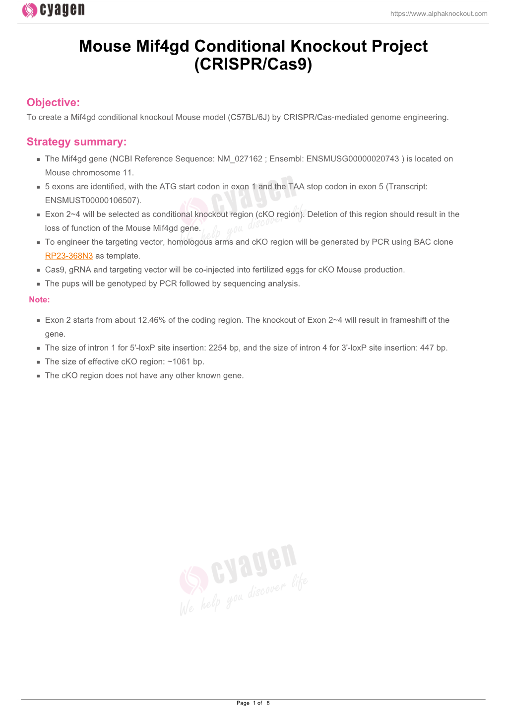 Mouse Mif4gd Conditional Knockout Project (CRISPR/Cas9)