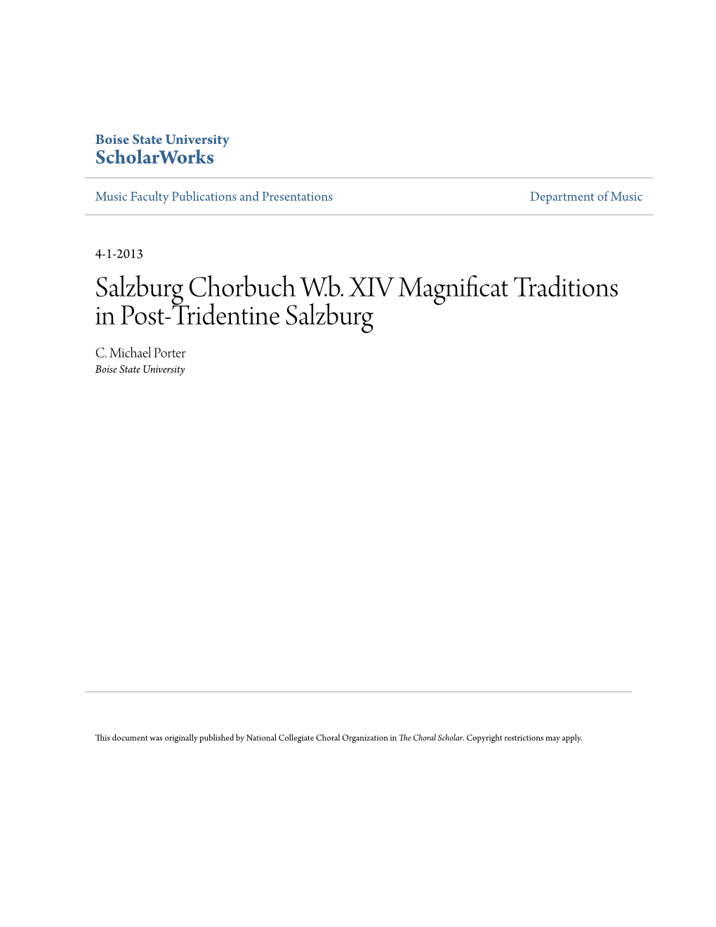 Salzburg Chorbuch W.B. XIV Magnificat Traditions in Post-Tridentine Salzburg C