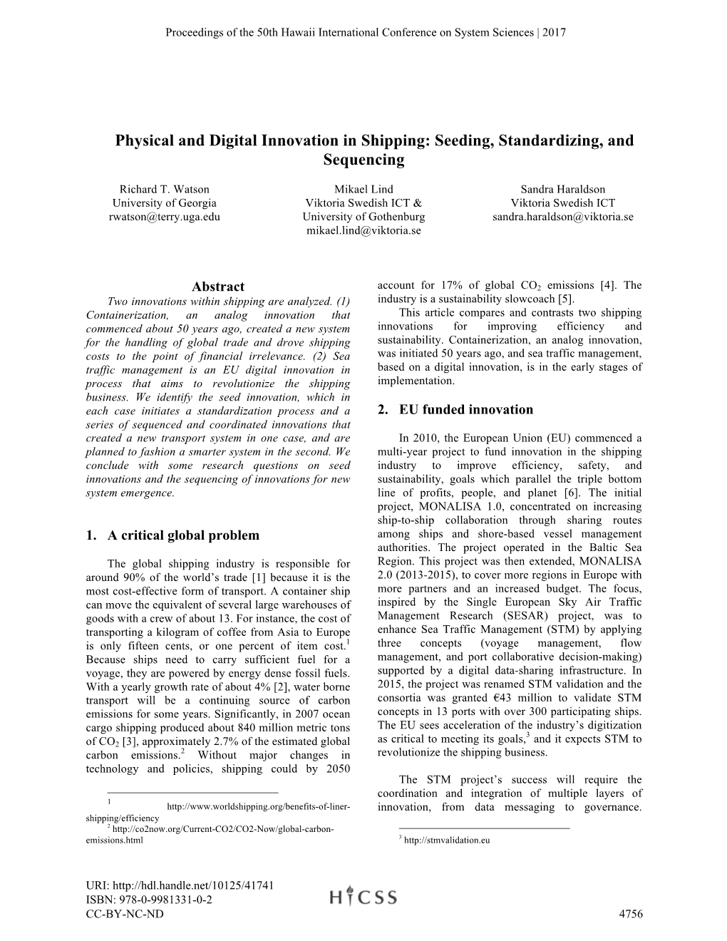 Physical and Digital Innovation in Shipping: Seeding, Standardizing, and Sequencing