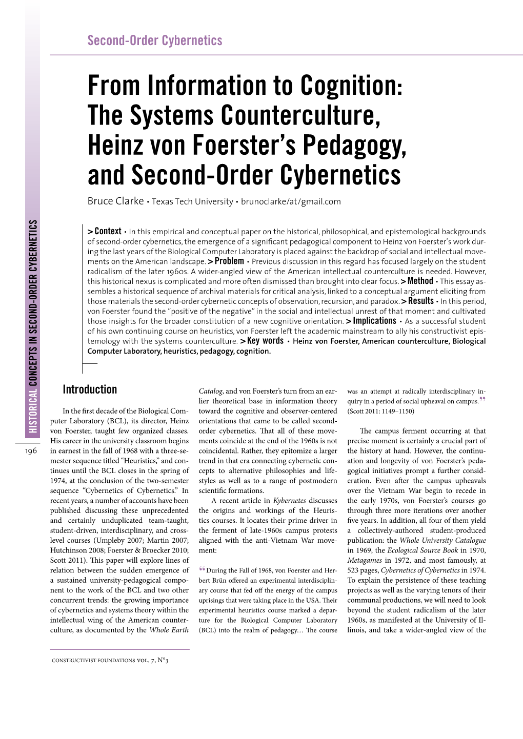 The Systems Counterculture, Heinz Von Foerster's Pedagogy, And