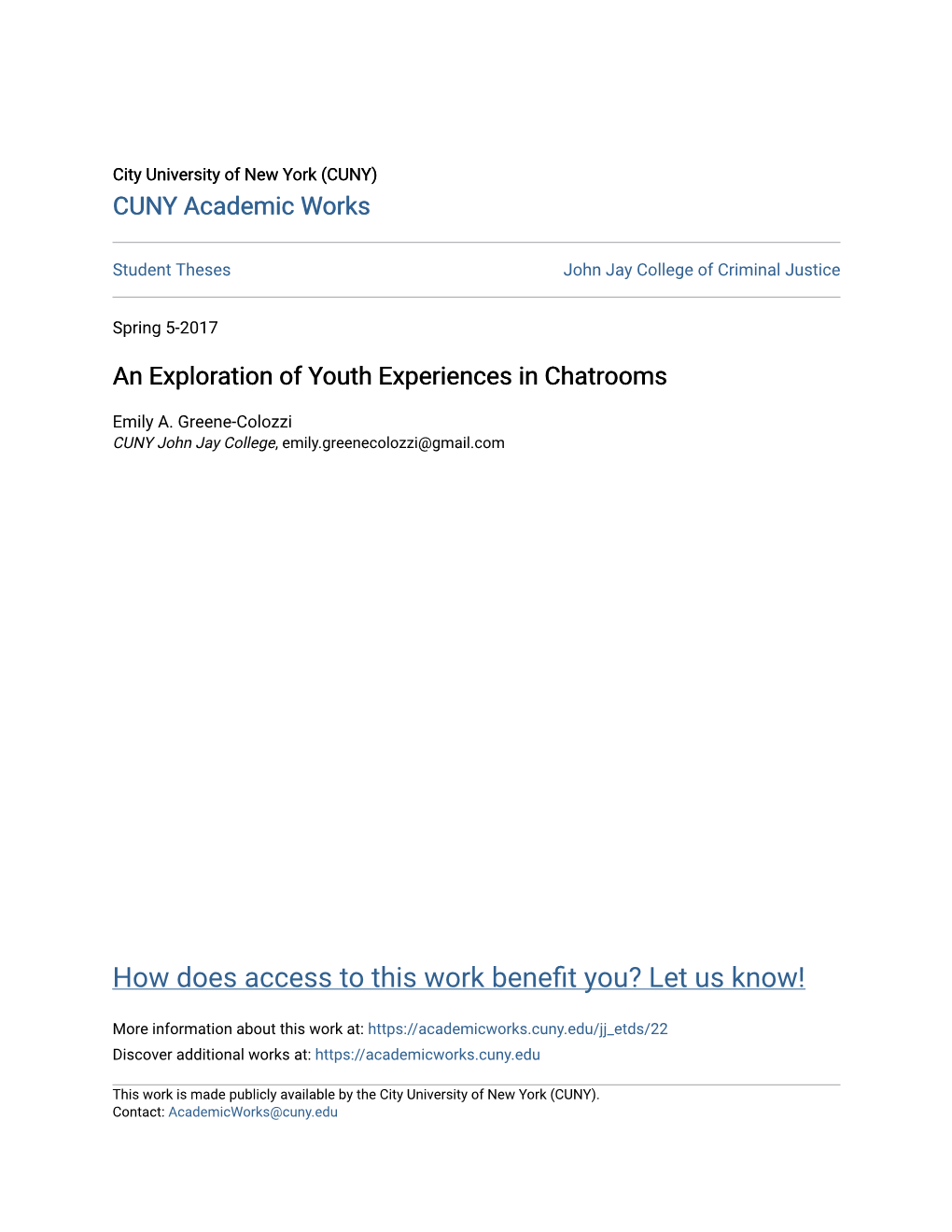 An Exploration of Youth Experiences in Chatrooms
