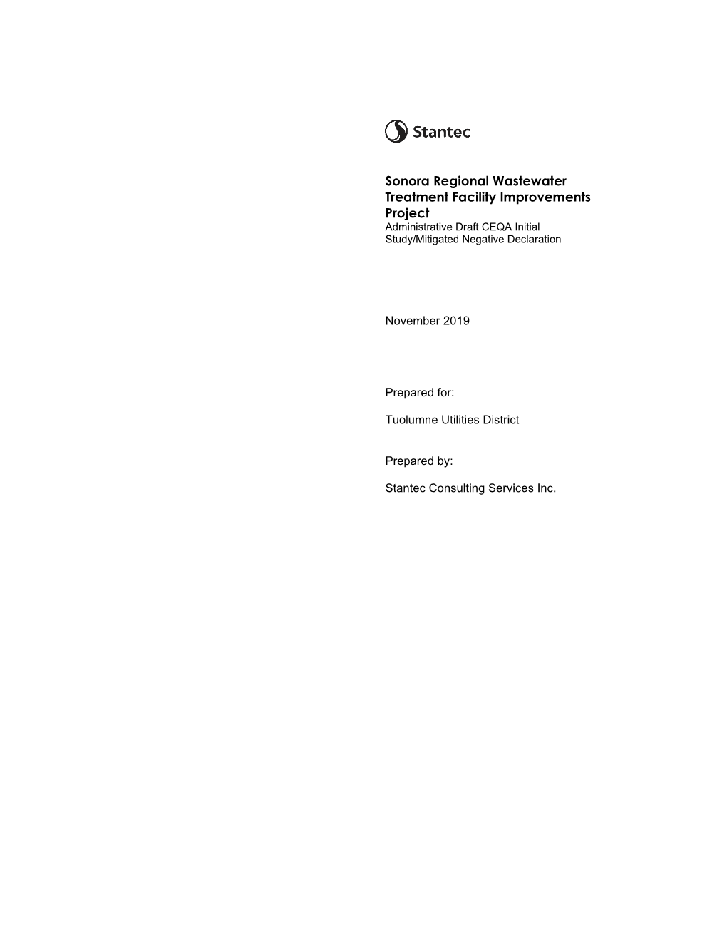 Sonora Regional Wastewater Treatment Facility Improvements Project Administrative Draft CEQA Initial Study/Mitigated Negative Declaration