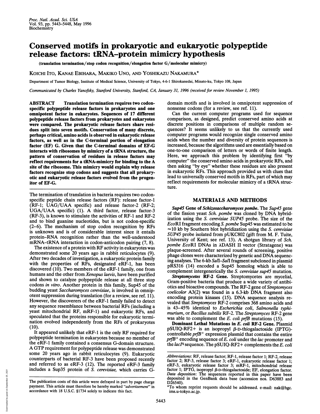 Release Factors: Trna-Protein Mimicry Hypothesis