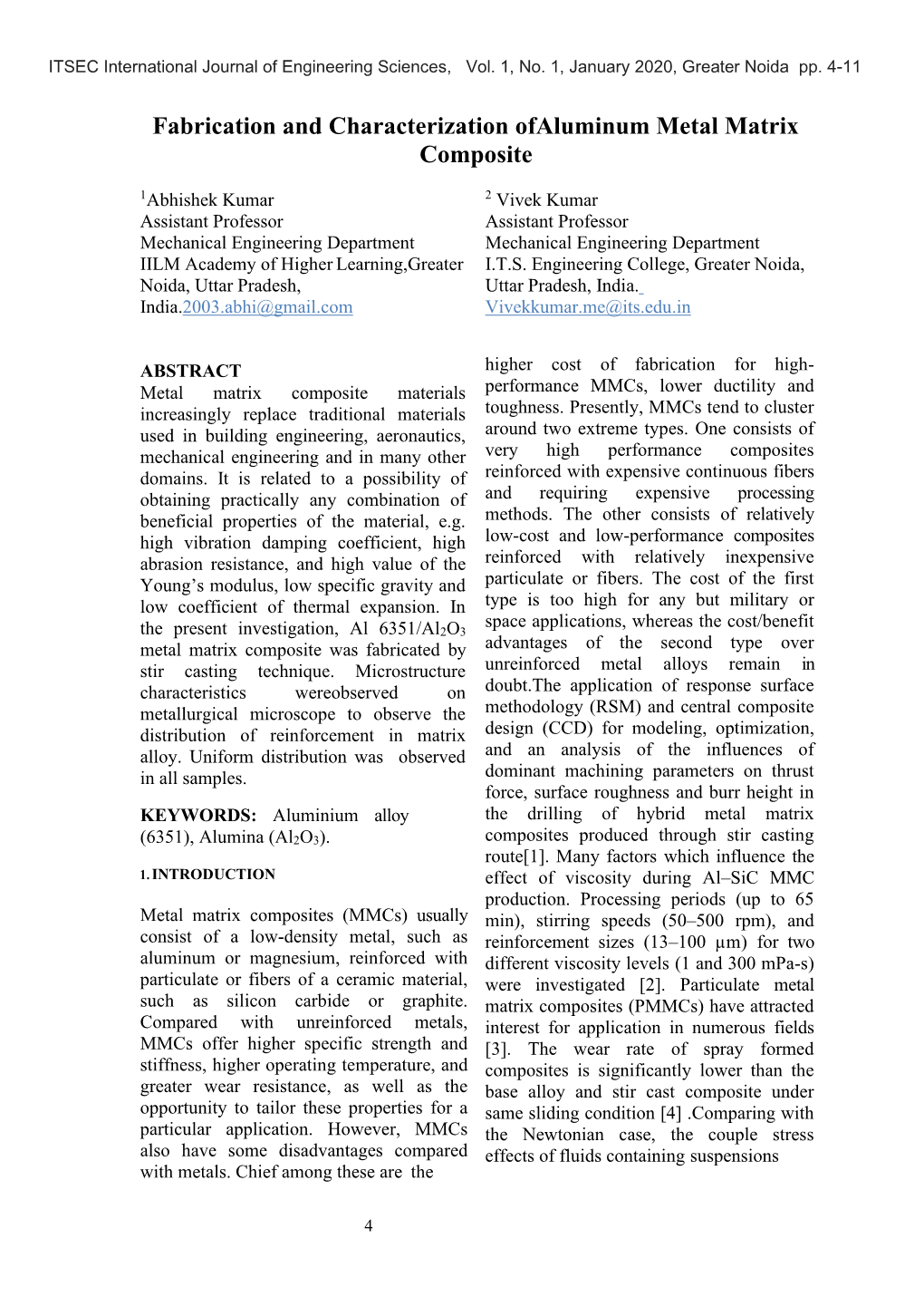 Fabrication and Characterization Ofaluminum Metal Matrix Composite