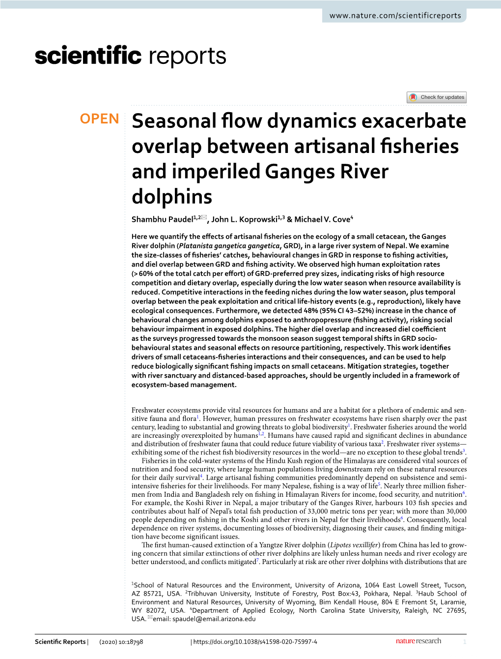 Seasonal Flow Dynamics Exacerbate Overlap Between Artisanal Fisheries and Imperiled Ganges River Dolphins
