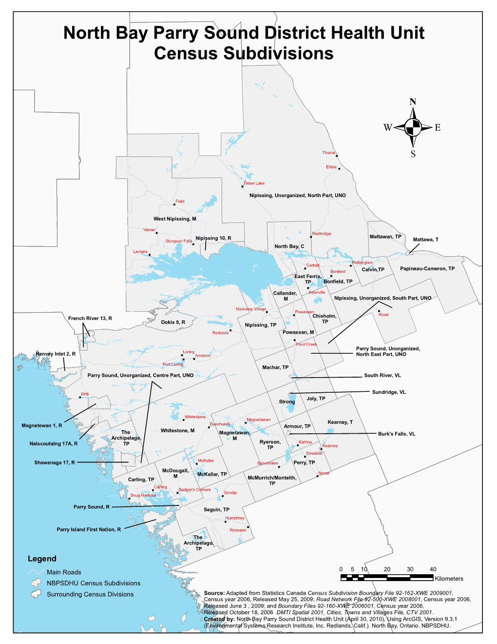 North Bay Parry Sound District Health Unit Census Subdivisions