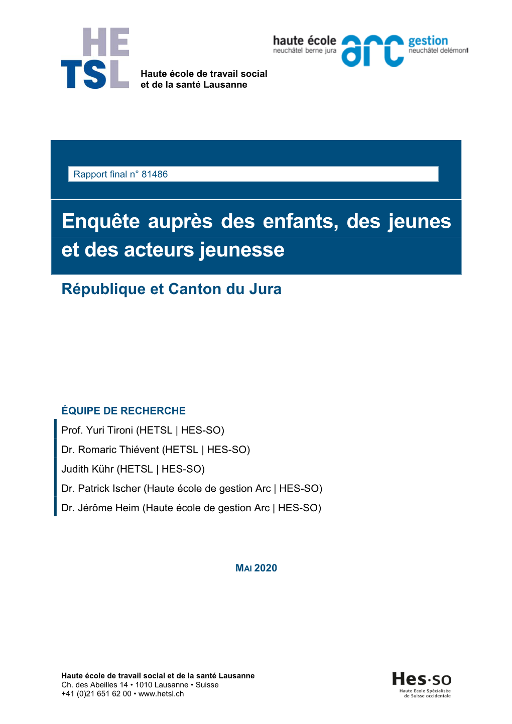 Enquête Auprès Des Enfants, Des Jeunes Et Des Acteurs Jeunesse