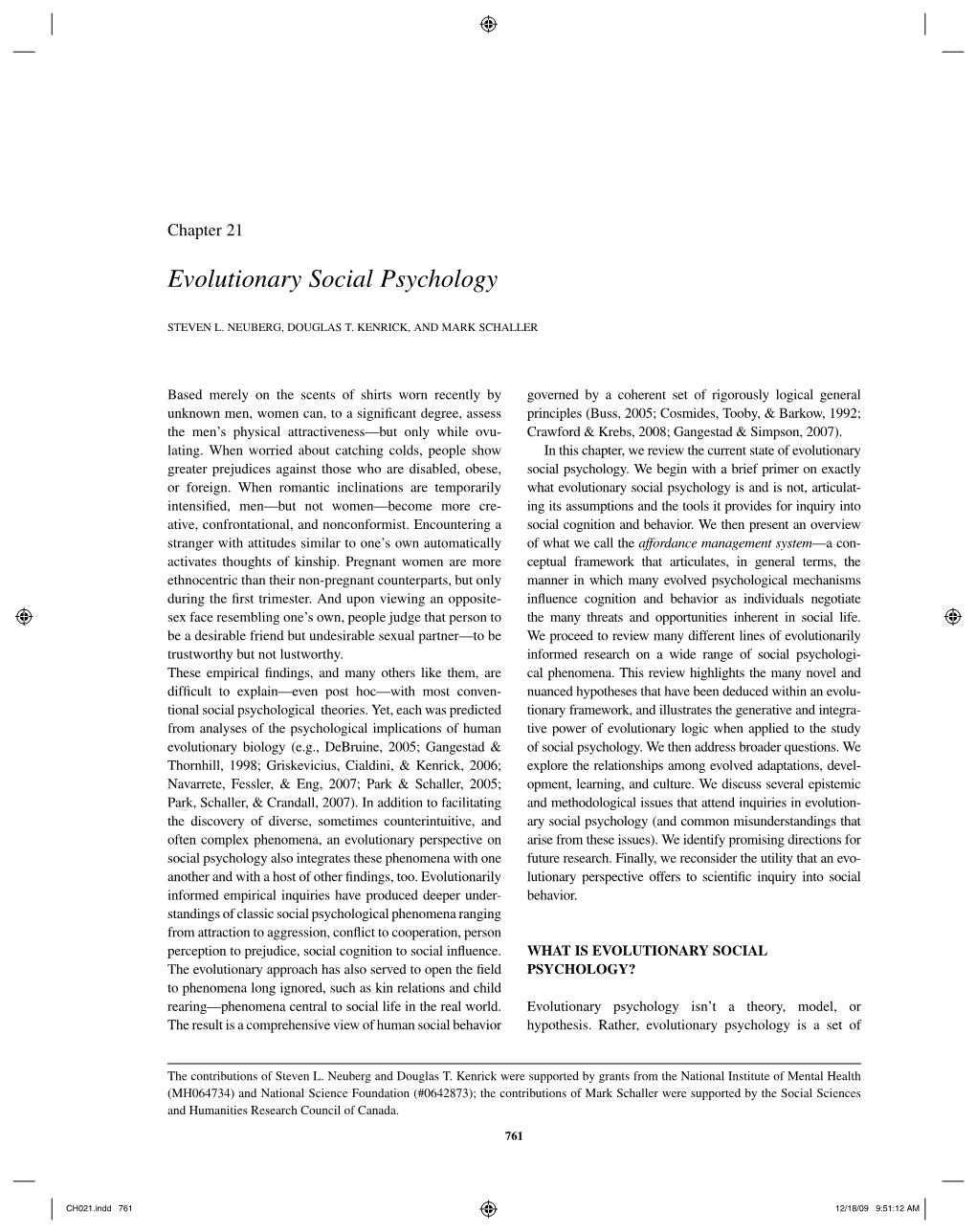 Evolutionary Social Psychology