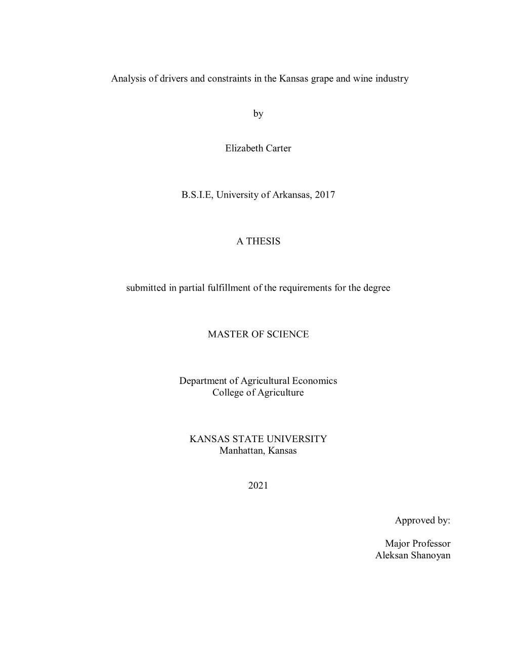 Analysis of Drivers and Constraints in the Kansas Grape and Wine Industry