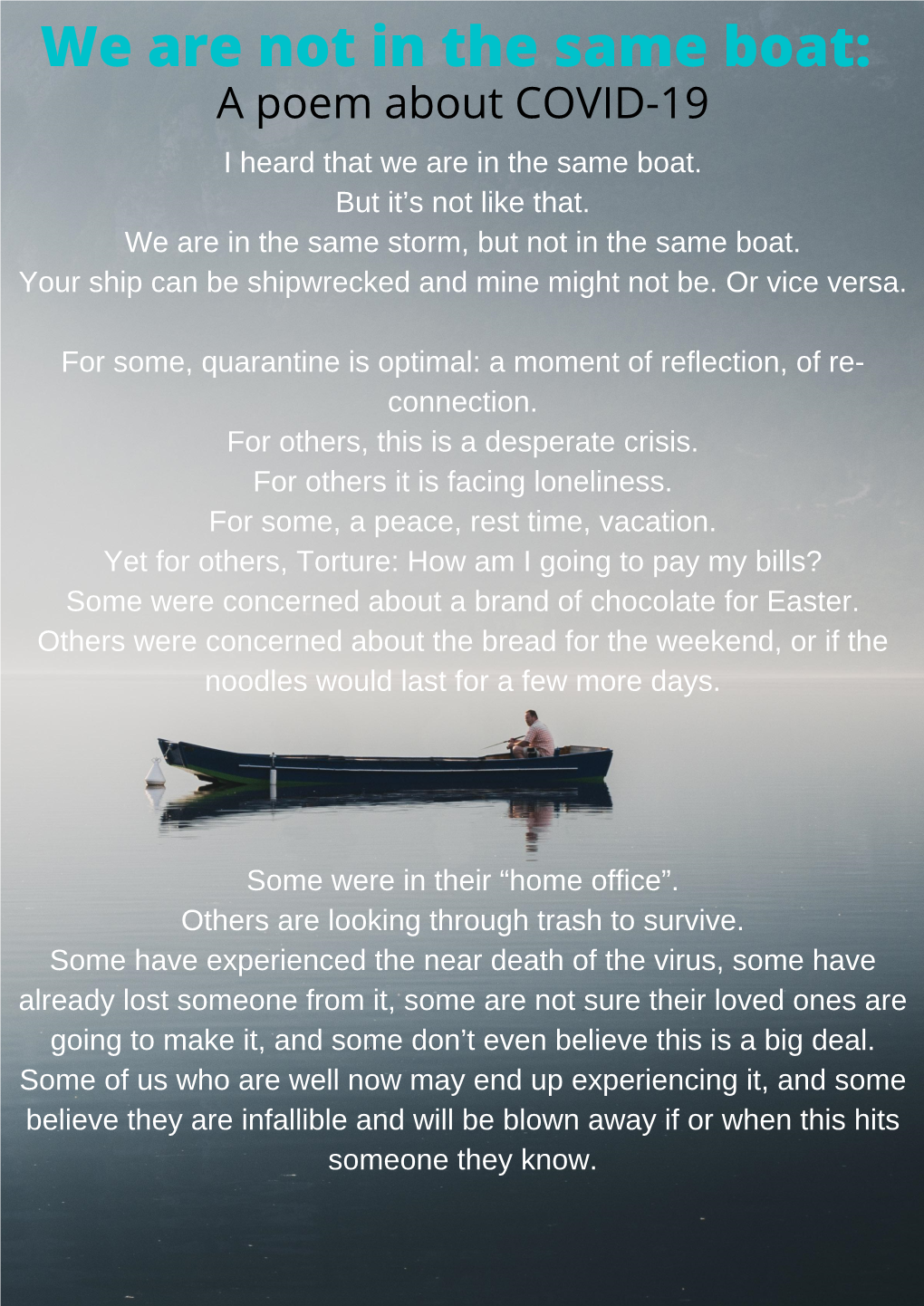 We Are Not in the Same Boat: a Poem About COVID-19 I Heard That We Are in the Same Boat