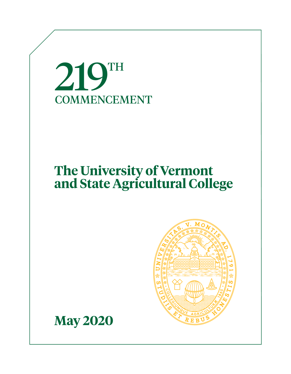 The University of Vermont and State Agricultural College May 2020