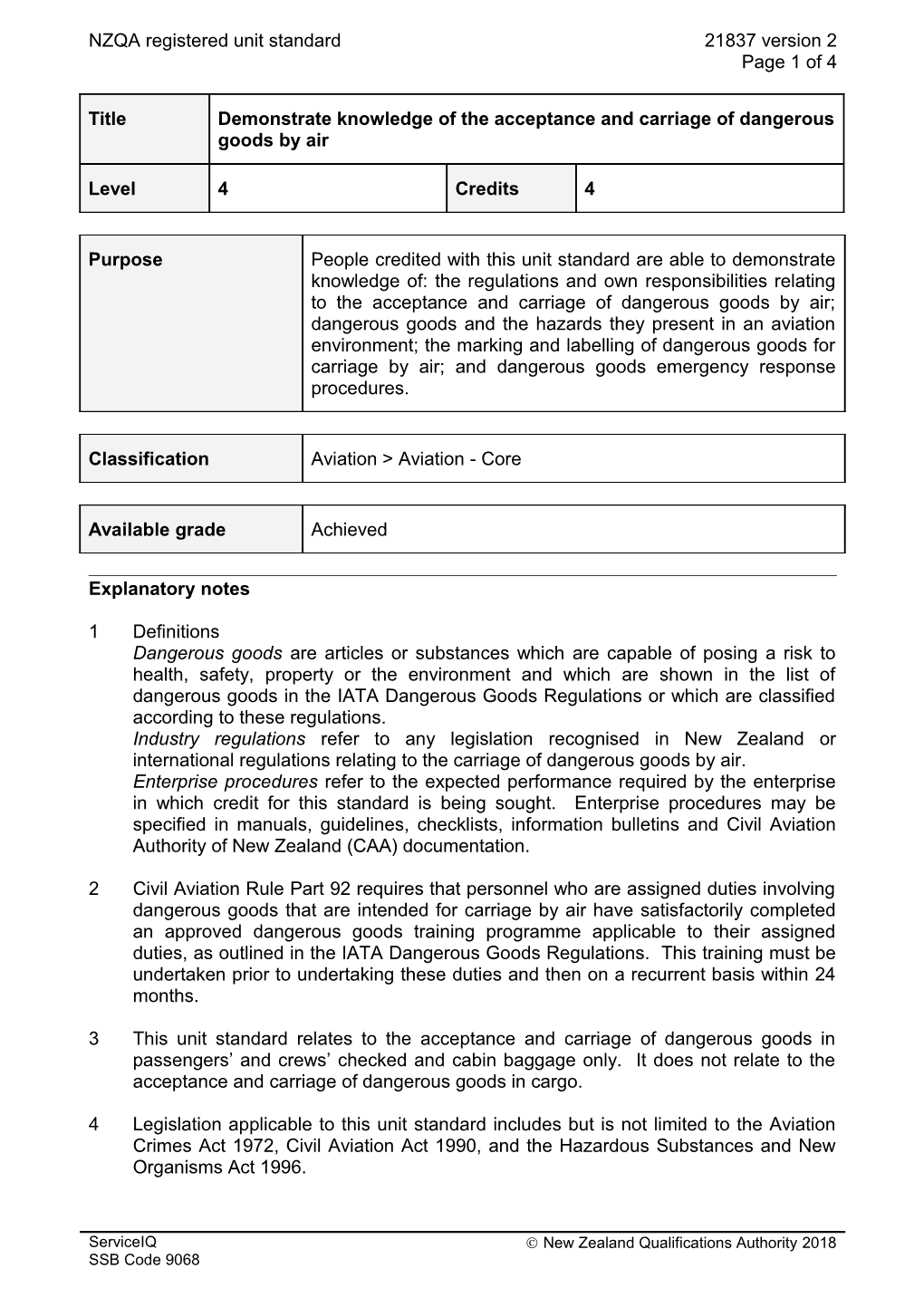 21837 Demonstrate Knowledge of the Acceptance and Carriage of Dangerous Goods by Air