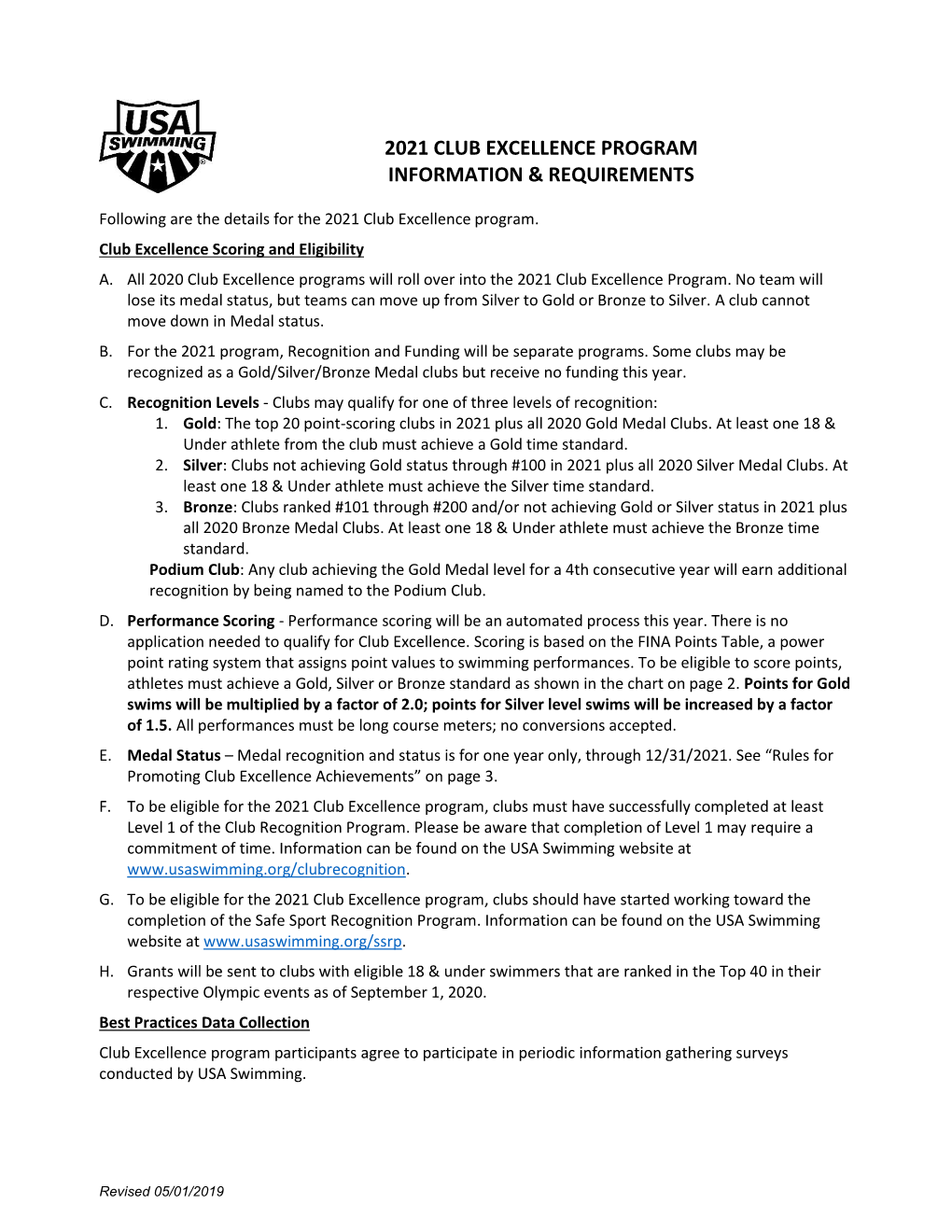2021 Club Excellence Program Information & Requirements