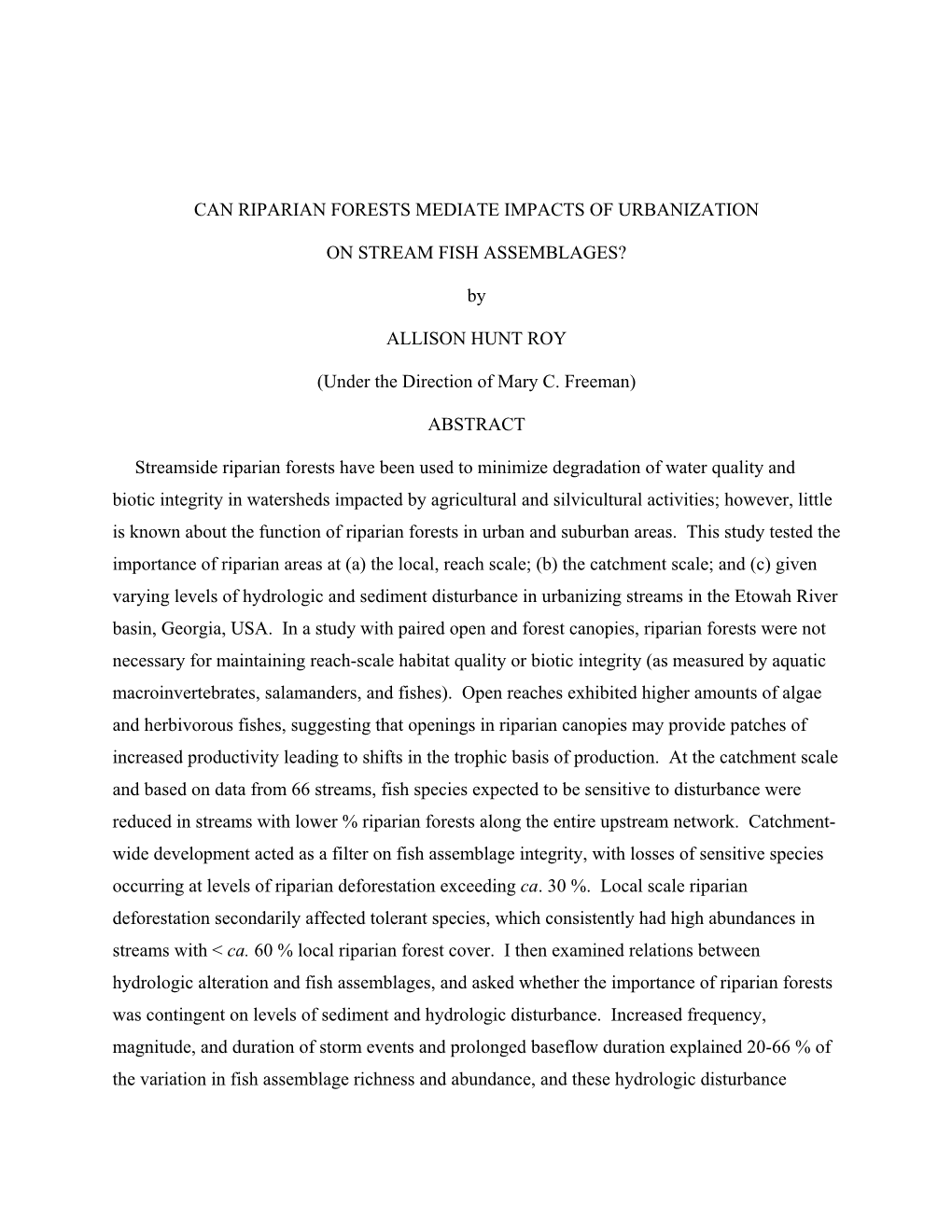 Can Riparian Forests Mediate Impacts of Urbanization On