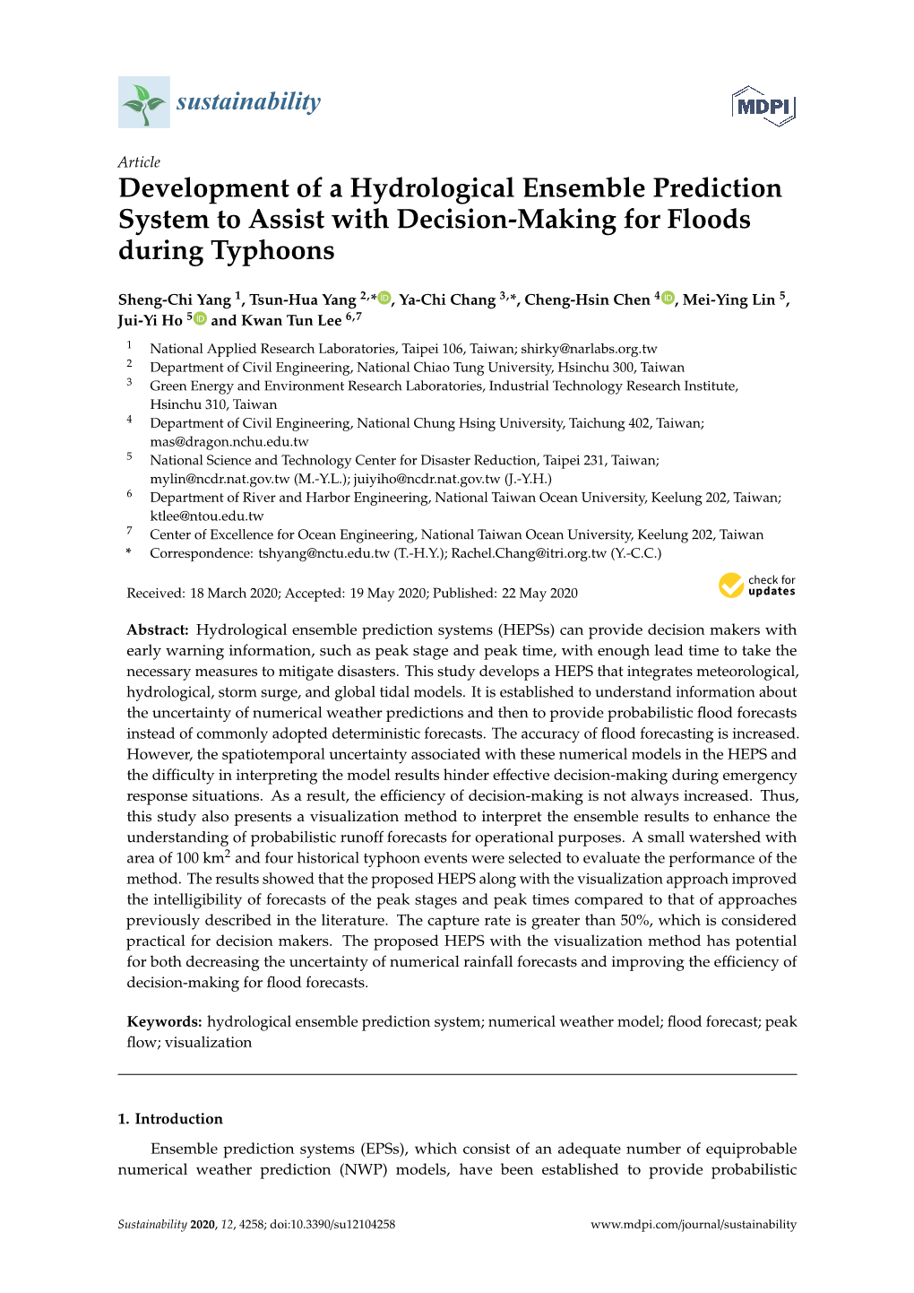 Development of a Hydrological Ensemble Prediction System to Assist with Decision-Making for Floods During Typhoons