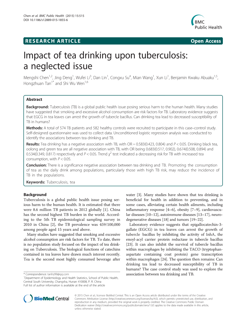 Impact of Tea Drinking Upon Tuberculosis