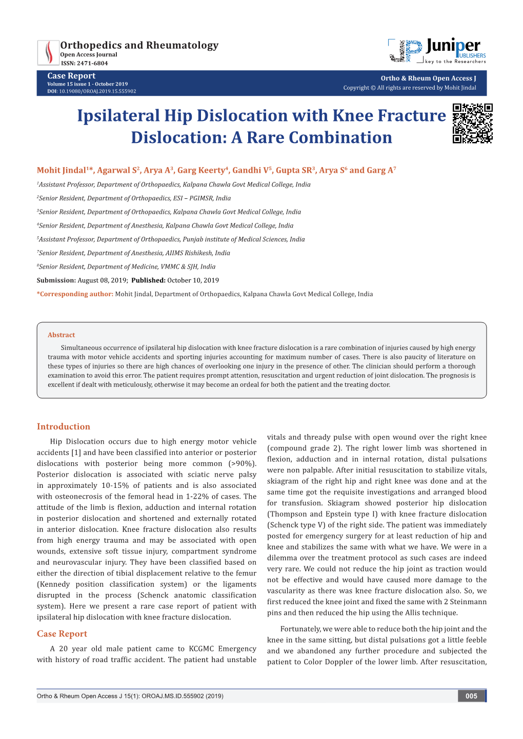 Ipsilateral Hip Dislocation with Knee Fracture Dislocation: a Rare Combination