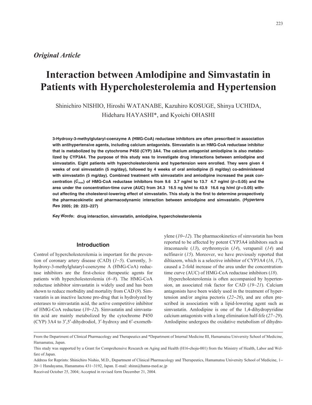 Interaction Between Amlodipine and Simvastatin in Patients with Hypercholesterolemia and Hypertension