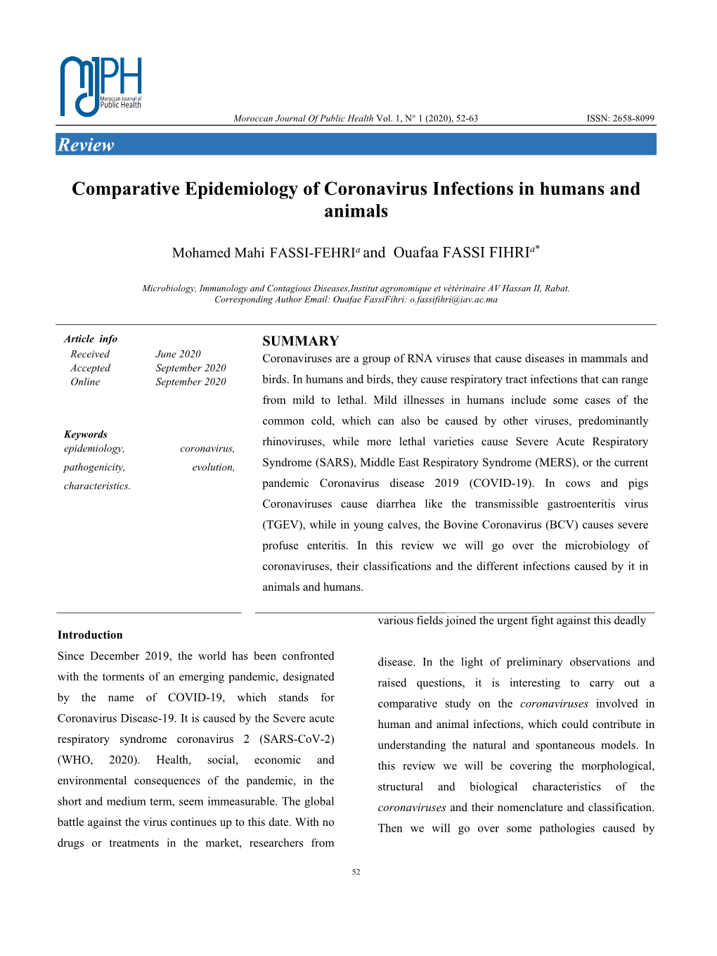 Review Comparative Epidemiology of Coronavirus Infections in Humans