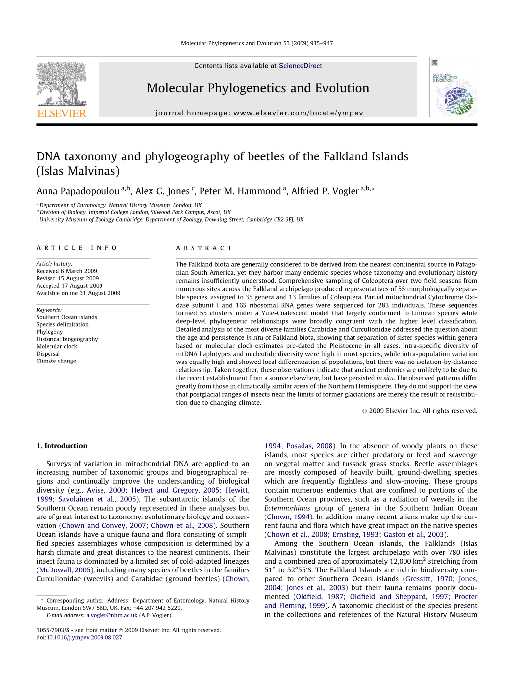 DNA Taxonomy and Phylogeography of Beetles of the Falkland Islands (Islas Malvinas)