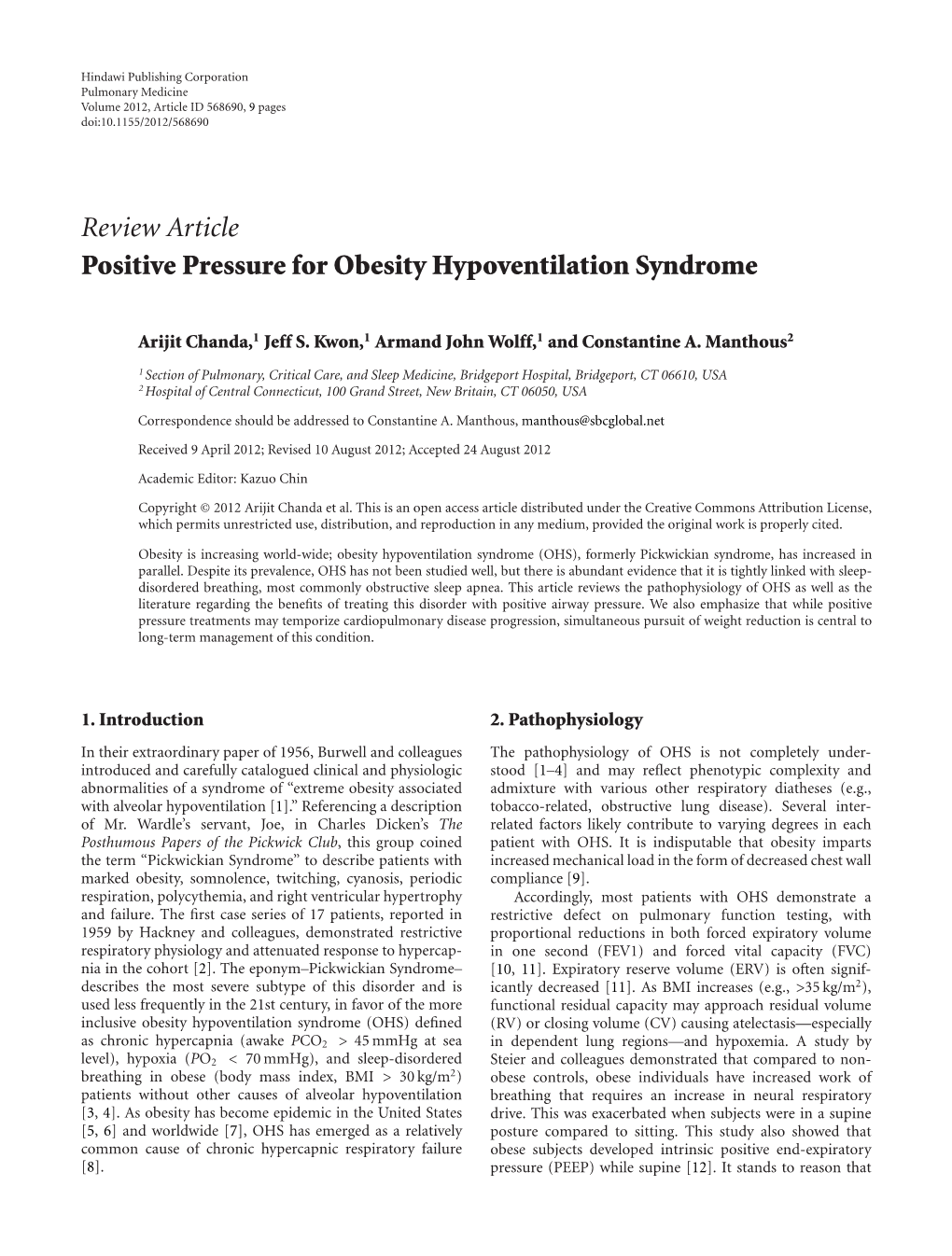 Review Article Positive Pressure for Obesity Hypoventilation Syndrome