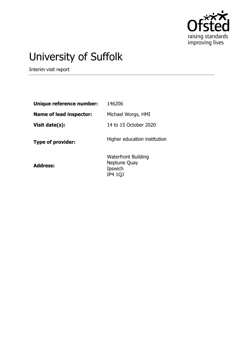 University of Suffolk Interim Visit Report