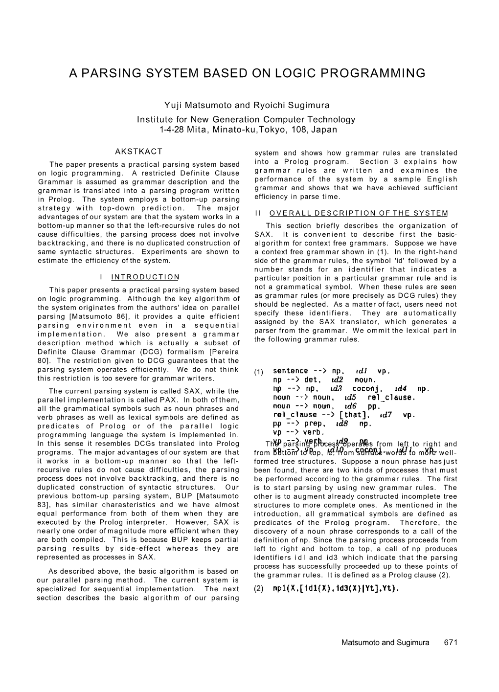 A Parsing System Based on Logic Programming