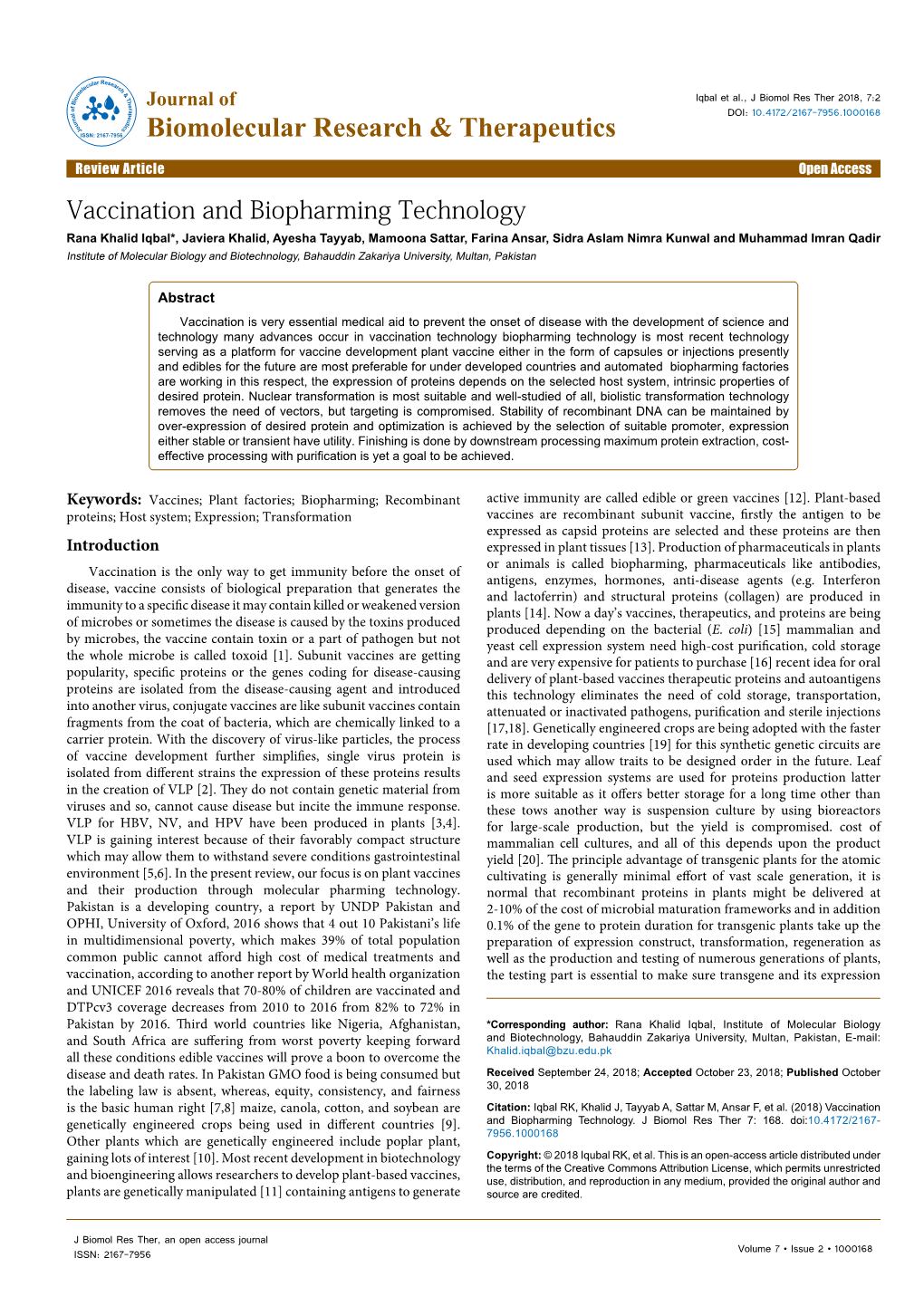 Vaccination and Biopharming Technology