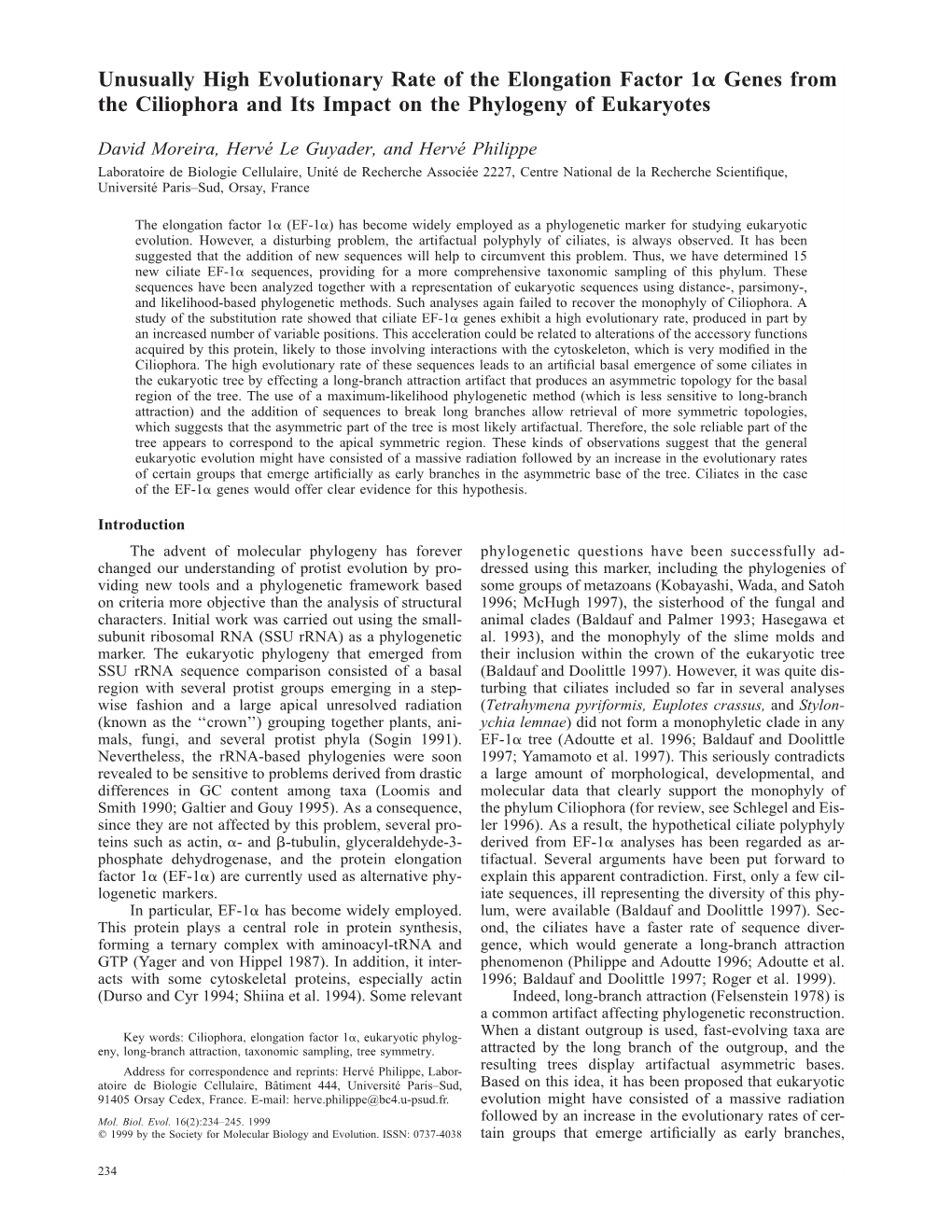 Unusually High Evolutionary Rate of the Elongation Factor 1 Genes From