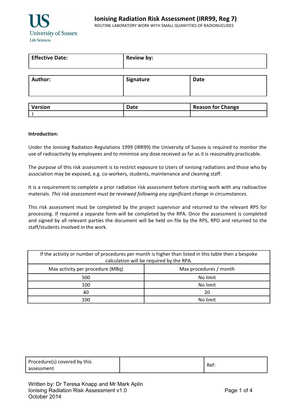 Radiation Risk Assessment