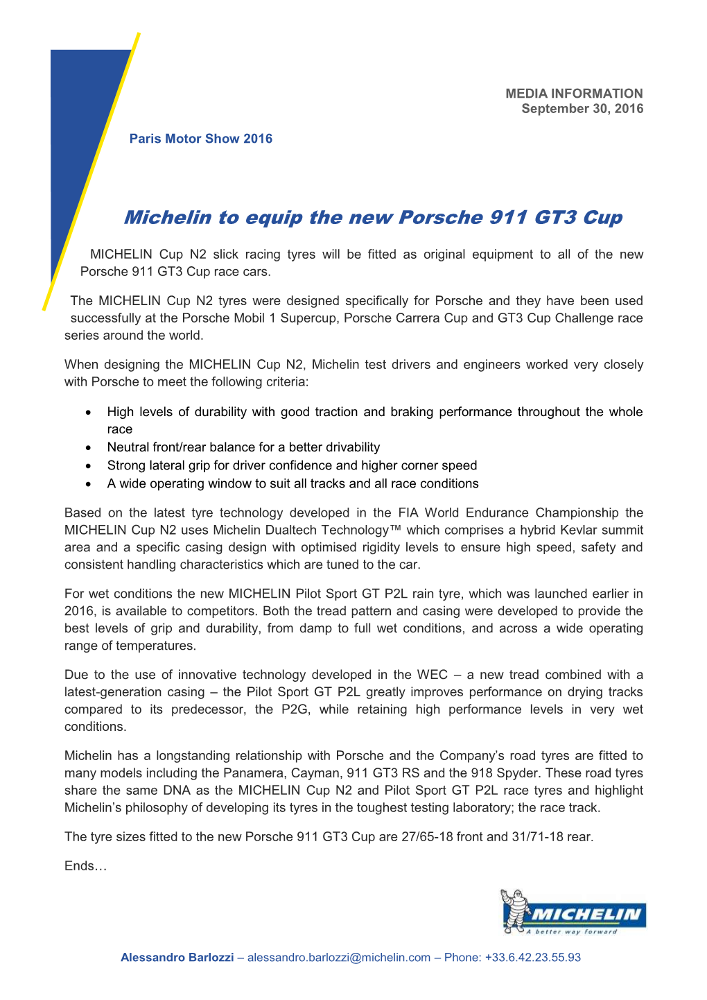 Michelin to Equip the New Porsche 911 GT3 Cup EN.Pdf