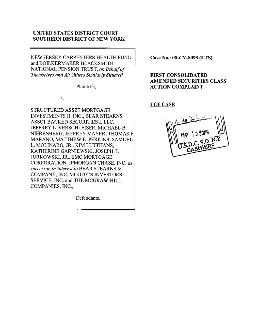 New Jersey Carpenters Health Fund and Boilermaker Blacksmith National Pension Trust, Et Al. V. Structured Asset Mortgageinvestme