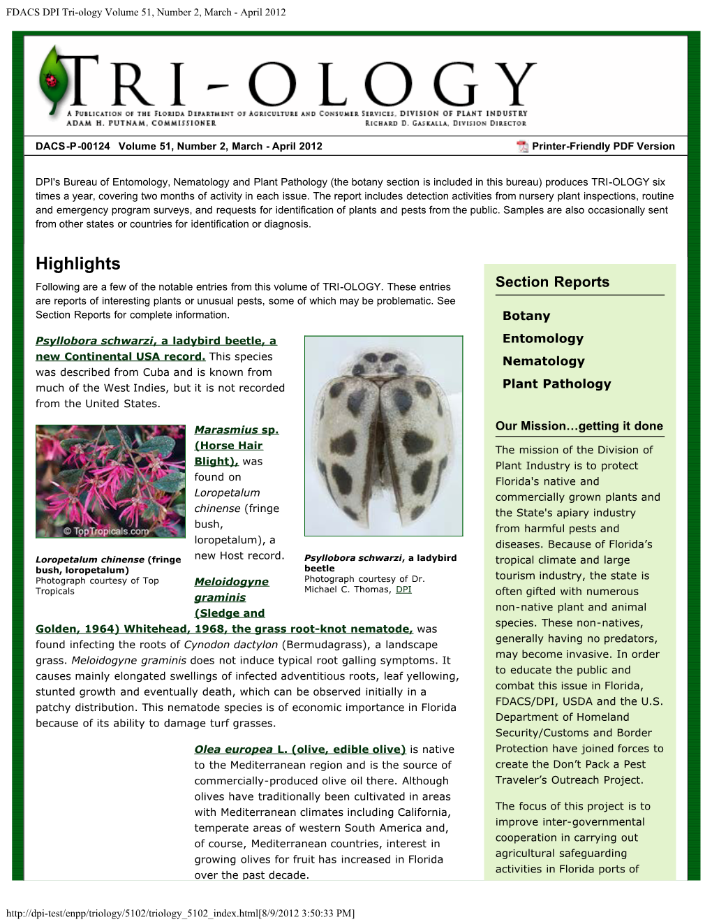 FDACS DPI Tri-Ology Volume 51, Number 2, March - April 2012