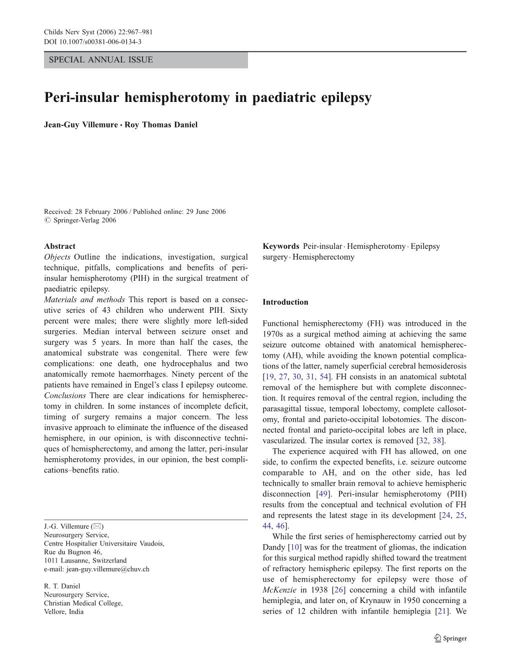 Peri-Insular Hemispherotomy in Paediatric Epilepsy