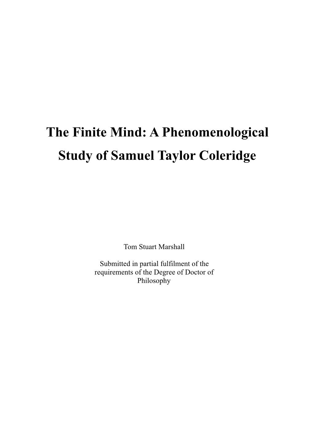 A Phenomenological Study of Samuel Taylor Coleridge