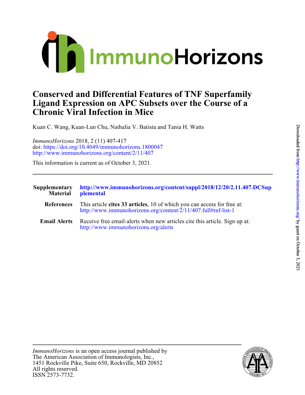 Chronic Viral Infection in Mice Ligand Expression on APC Subsets Over